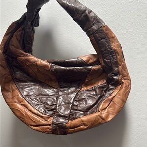 Leather Brown and Tan Quilted Shoulder Bag